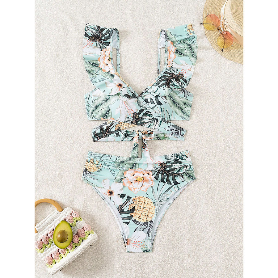 Womens Floral Print Cross Tie Sexy TwoPiece Bikini Swimsuit